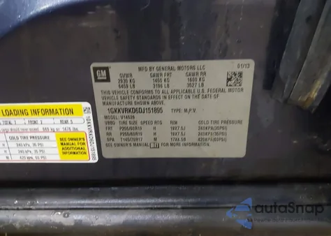 2013 GMC Acadia Slt-1 from USA, damaged, VIN 1GKKVRKD6DJ151895